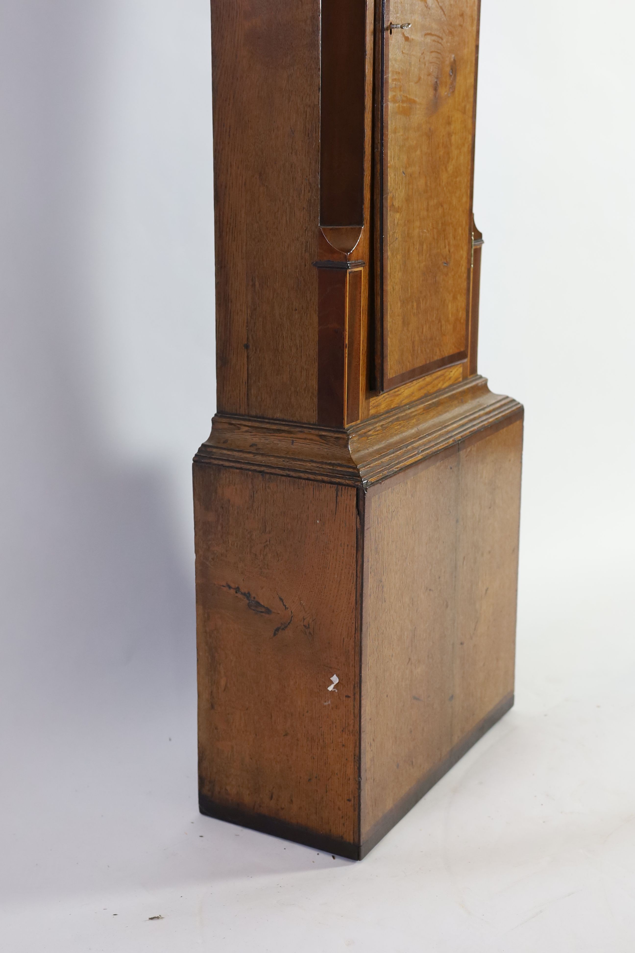 An early 19th century mahogany banded oak eight day longcase clock, by Collinson, Kendal, with 32cm painted dial, case 204cm high